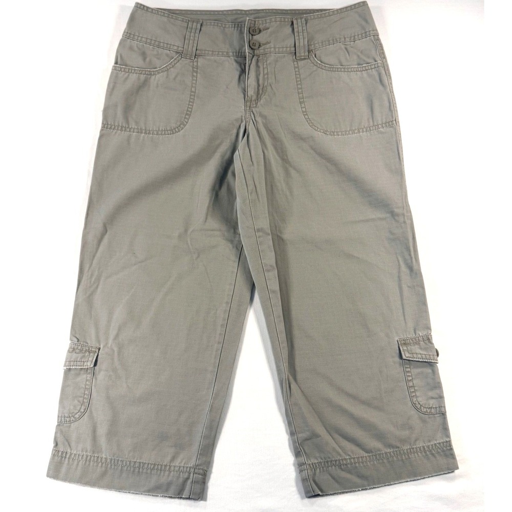 SO Womens Cargo Capri Pants Size 7 Gray Cotton Ripstop Mid Rise Crop Trousers
